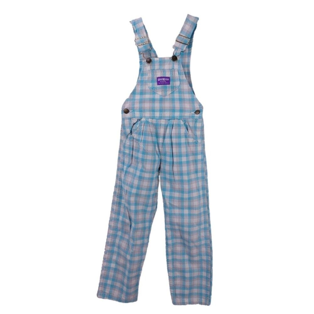 Vintage Oshkosh Bgosh Vestbak Overalls Girls Size 6 Blue Cotton Plaid Pants